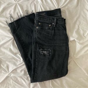 Abercrombie & Fitch Kennan Straight 30x32 black distressed raw hem stretch jeans